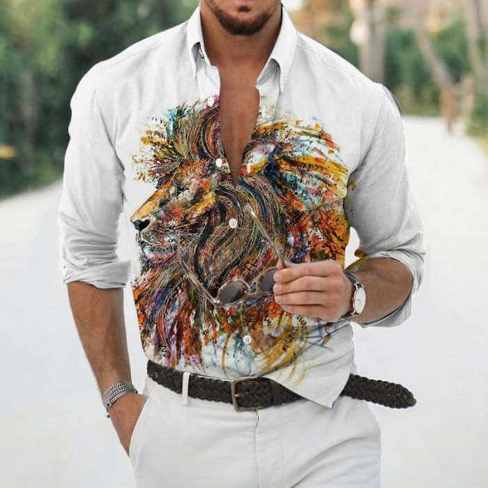 Fashion Men's Butterfly 3d Printing Painting Loose Long Sleeve Blouse & Shirts