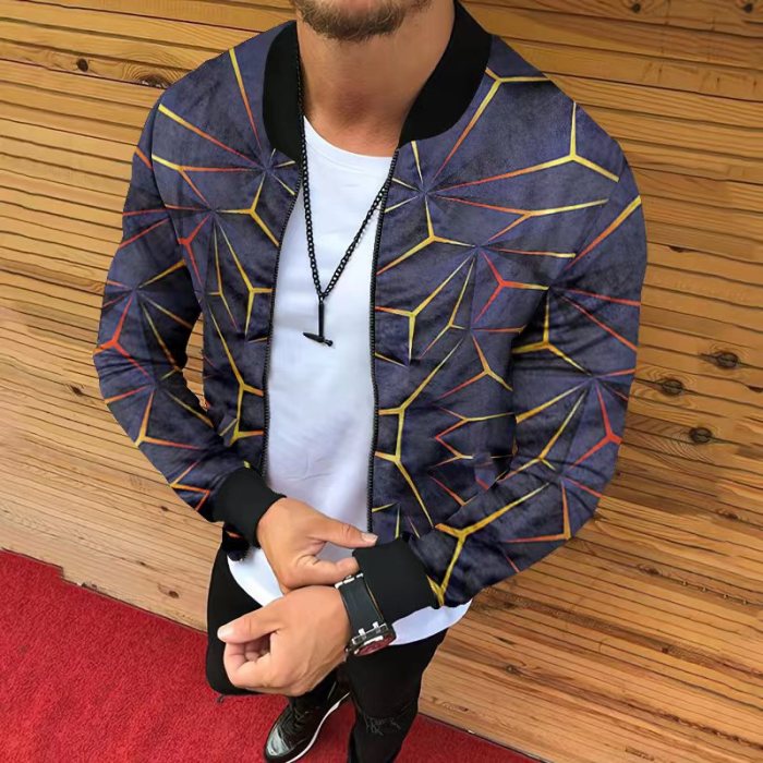 Men's Fashion Slim Letter Print Casual O-Neck Zipper Coats & Jackets