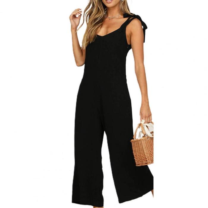 Trendy V Neck Loose Lace Backless Cargo Jumpsuit