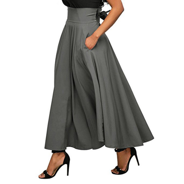 High Waist Pleated Vintage Flared Swing Satin  Skirts