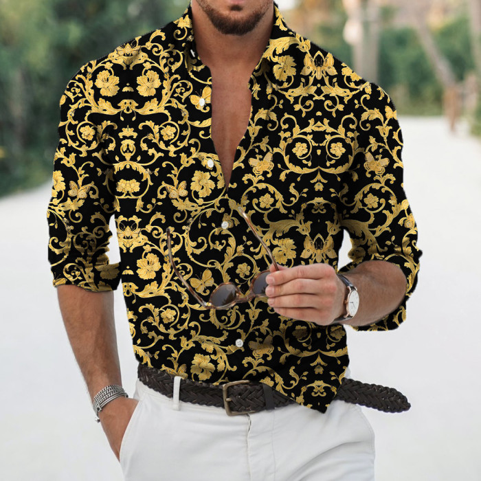 Men's Fashion Print Long Sleeve V Neck Oversized Top Blouse & Shirts