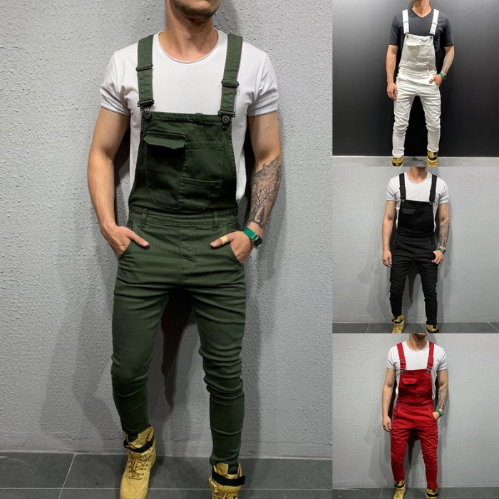 Fashion Pocket Men's Fashion Slim Casual Distressed Denim Jumpsuit