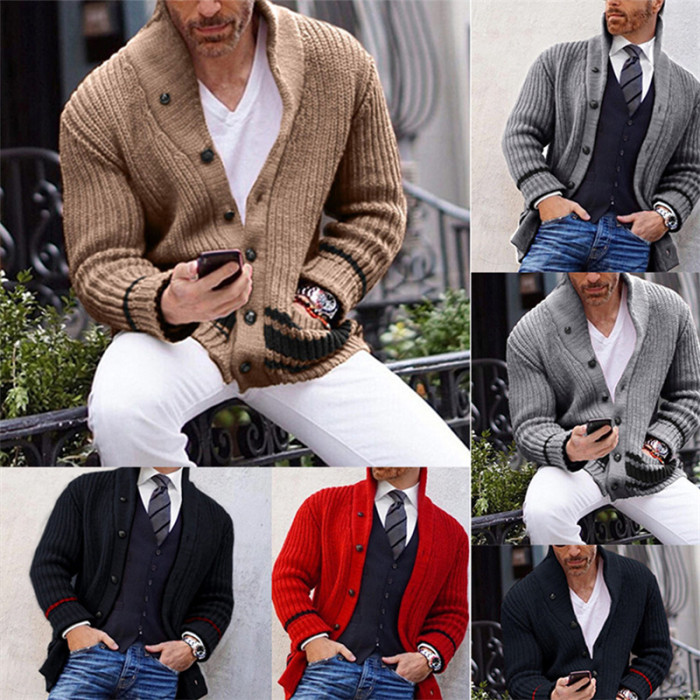 Fashion Knit Button Casual Retro Loose Stand Collar Men's Sweater Cardigan