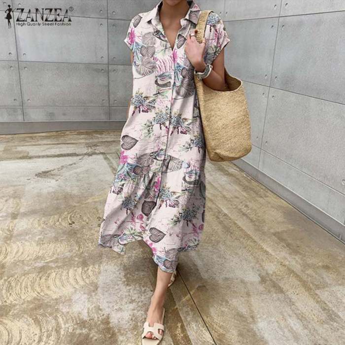 Fashion Elegant Solid Color Shirt Casual Lapel  Maxi Dress