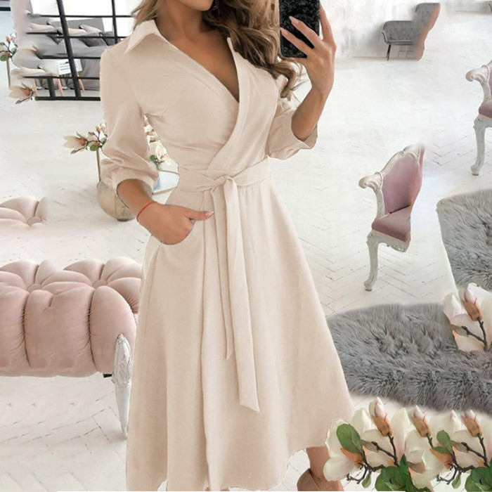 Women's Fashion Square Neck Elegant Cotton Side Slit   Midi Dress