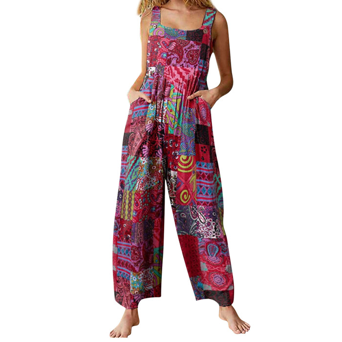 Women's Ethnic Multicolor Square Neck Sleeveless Casual Jumpsuit