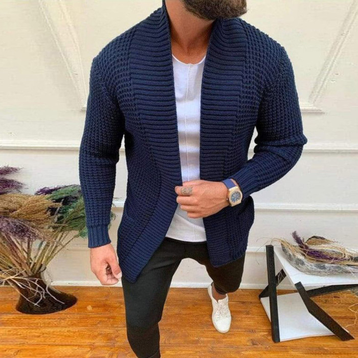 Men's Fashion Slim Solid Color Casual Long Sleeve Knit Sweaters & Cardigan