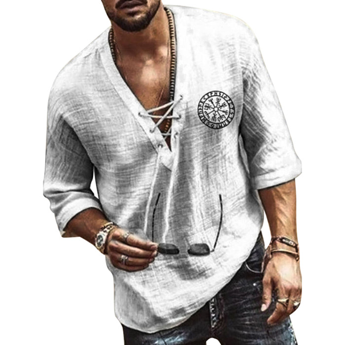 Men's Solid Color Tops Casual Short Sleeve Cotton Linen Loose Blouse & Shirts