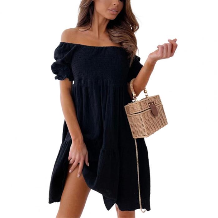 Sexy Open Back Fashion Slash Neck Solid Color Puff Sleeves Party Casual Mini Dress
