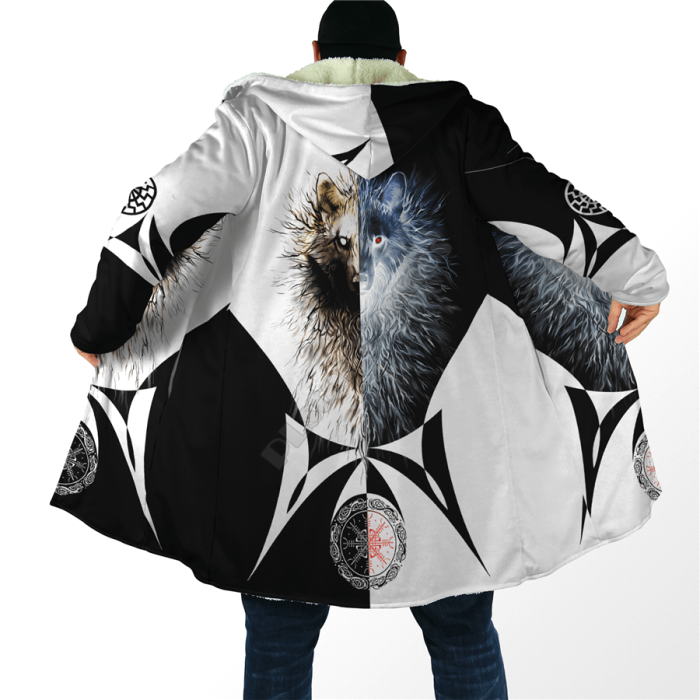 Men's Hooded 3D Full Body Printed Polar Fleece Windproof Warm Jacket
