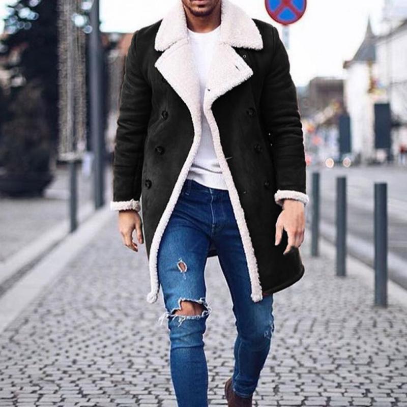 Men's Coat Contrasting Color Lapel Thickened Warm Motorcycle Jackets