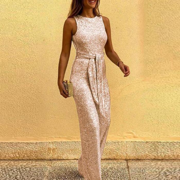 Fashion Sleeveless Solid Color Comfortable Sexy Glitter Jumpsuit