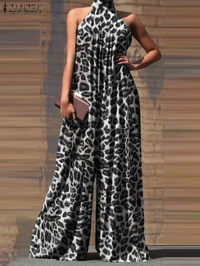 Trendy Leopard Casual Holiday Sexy Party Sleeveless Jumpsuit