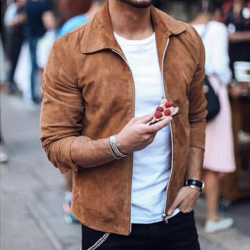 Men's Fashion Suede Leather Slim Fit Biker Bomber Jacket