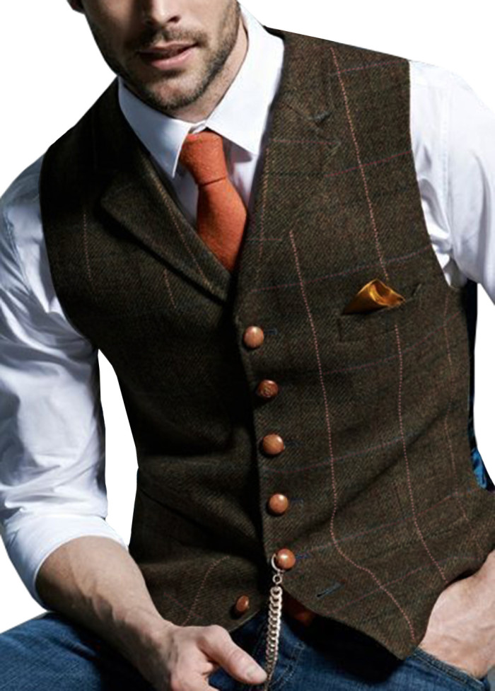 Men's Fashion Tweed Business Wedding Solid Color Vest