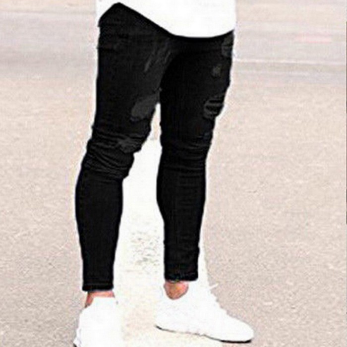 Pencil Stretch Men's Fit Solid Casual Ripped Harem Jeans