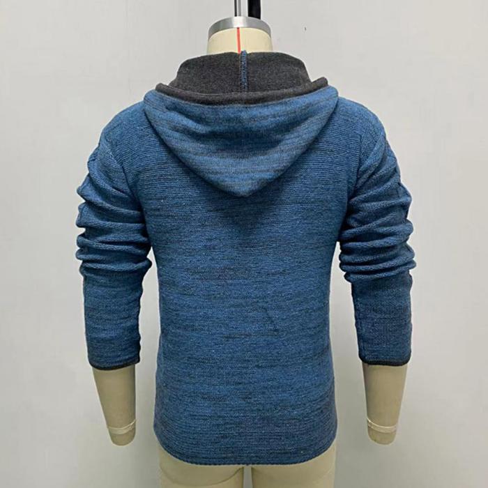 Men's Sweater Zipper Hooded Solid Color Thick Warm Drawstring Mid-length Jacket Coats
