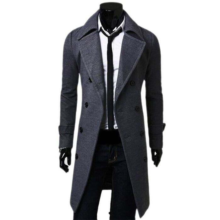 Men's Fashion Long Slim Solid Color Double Breasted Coats & Jackets