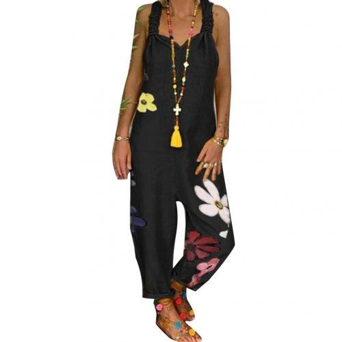 Women's Sleeveless Backless Floral Print Loose Jumpsuit