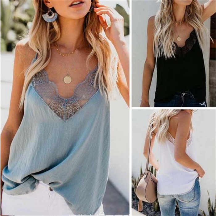 Sexy Tops Women's Lace Cutout V Neck Loose Party Tube  Camis & Vests