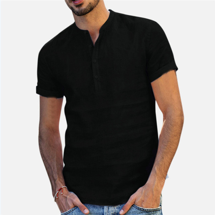 Men's Linen Short Sleeve Breathable Loose Casual Slim Solid Color Blouse & Shirts