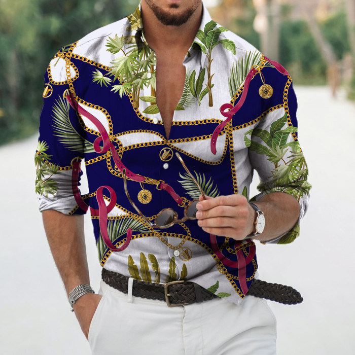 Men's Fashion Print Long Sleeve V Neck Oversized Top Blouse & Shirts