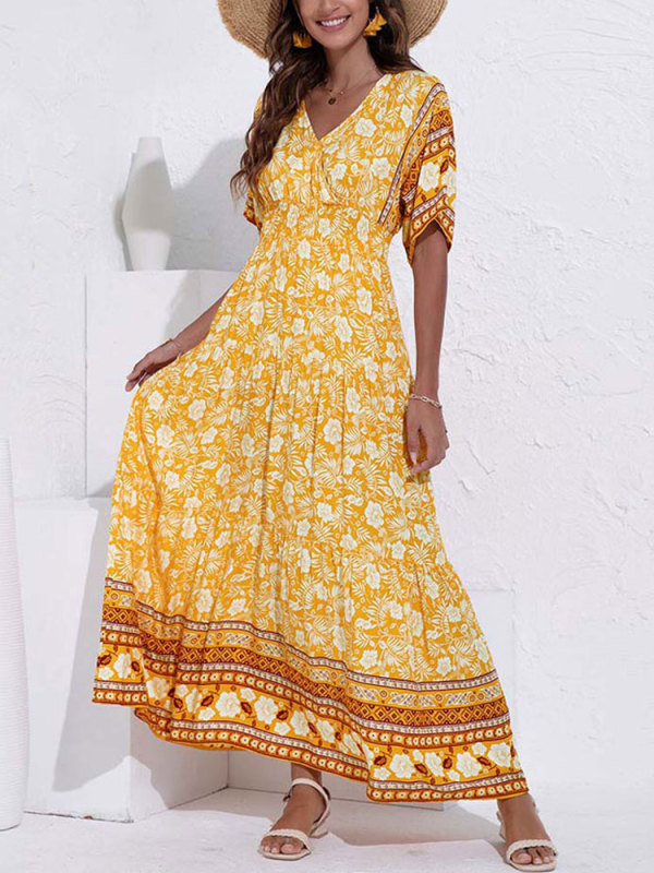 Trendy Bohemian Elegant Floral Print Loose Party Maxi Dress