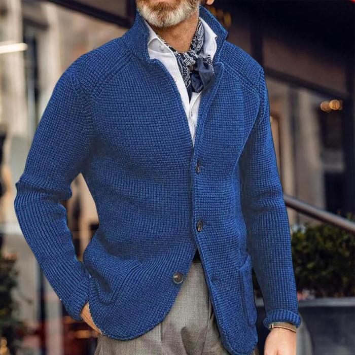 Men's Jacket Thick Solid Color Long Sleeve Stand Collar Single Breasted Sweater Cardigan