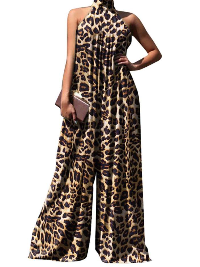 Trendy Leopard Casual Holiday Sexy Party Sleeveless Jumpsuit