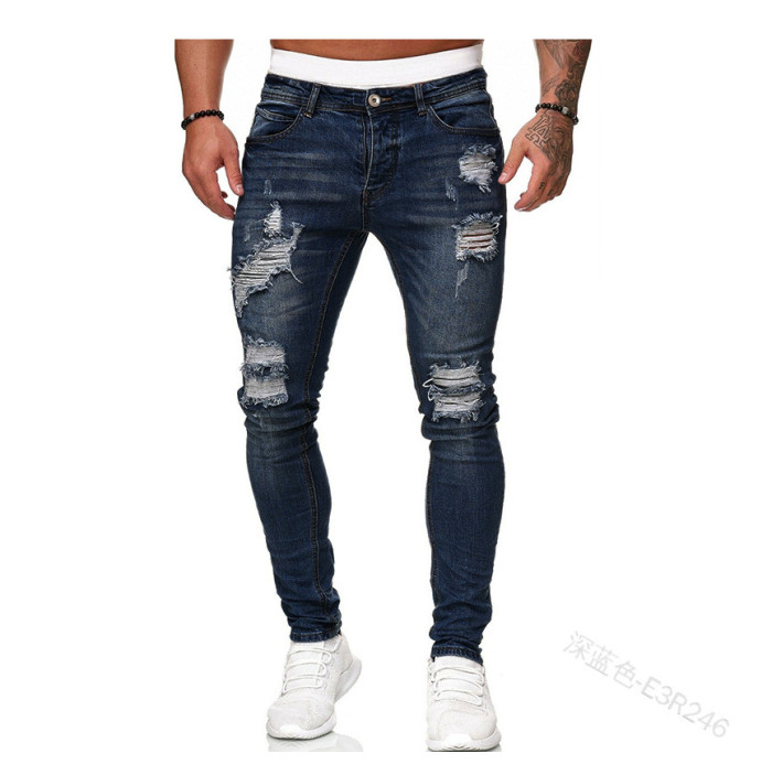 Men's Fashion Embroidered Ripped Stretch Skinny Jeans