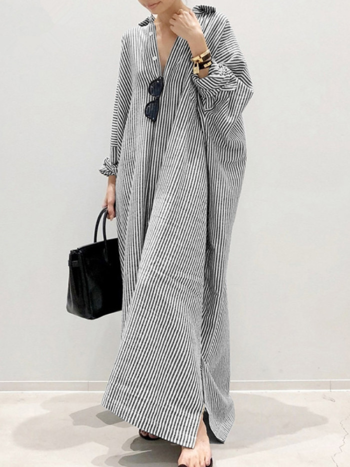 Fashion Stripe Loose Casual Irregular  Maxi Dress