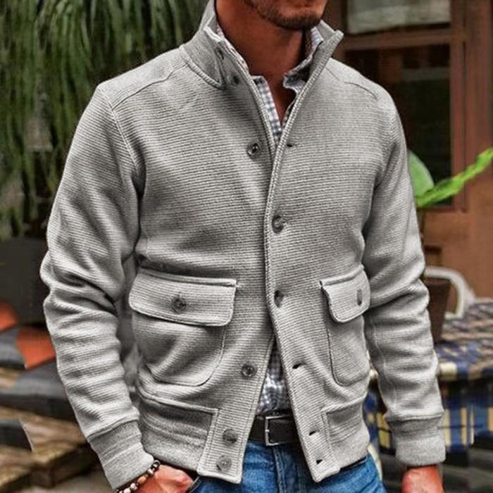 Fashion Men's Button Solid Color Single Breasted Stand Collar  Coats & Jackets