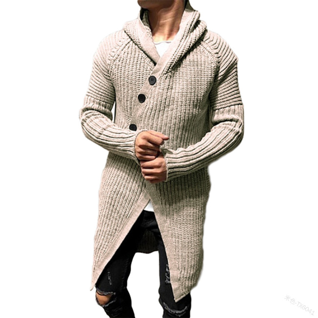 Fashion V Neck Solid Color Loose Men's Cardigan Sweater