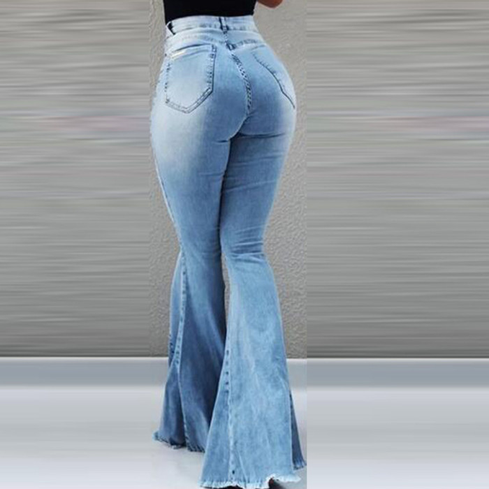 Women's Fashion Slim Flared High Waist Stretch Wide Leg Ripped Jeans