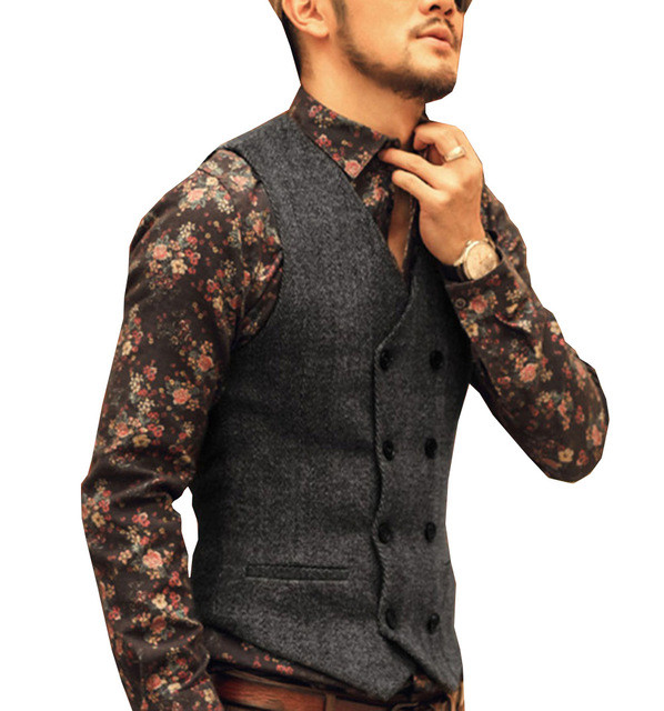 Men Fashion Casual Suit Tweed Solid Color Wedding Punk Business Vest