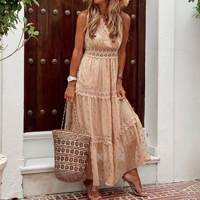 Beach Solid Color Fashion Polka Dot Chiffon Sexy Holiday Maxi Dress