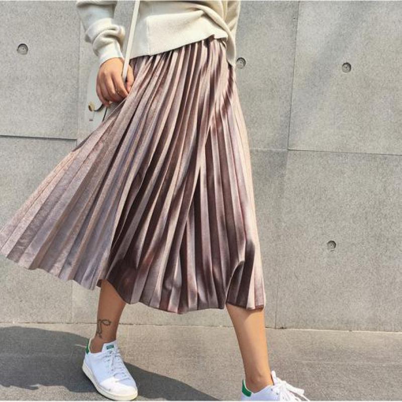 Fashion Metallic Silver Pleated High Waist Elastic Casual Party  Skirts