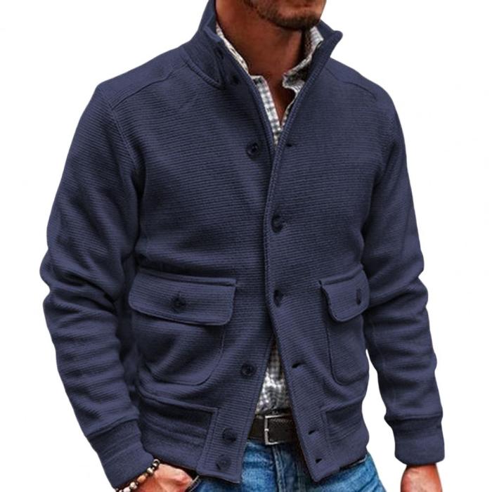 Fashion Men's Button Solid Color Single Breasted Stand Collar  Coats & Jackets