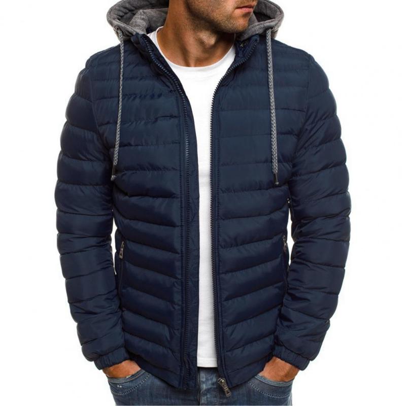 Men's Fashion Solid Color Hooded Cotton Jacket Casual Warmth Coats