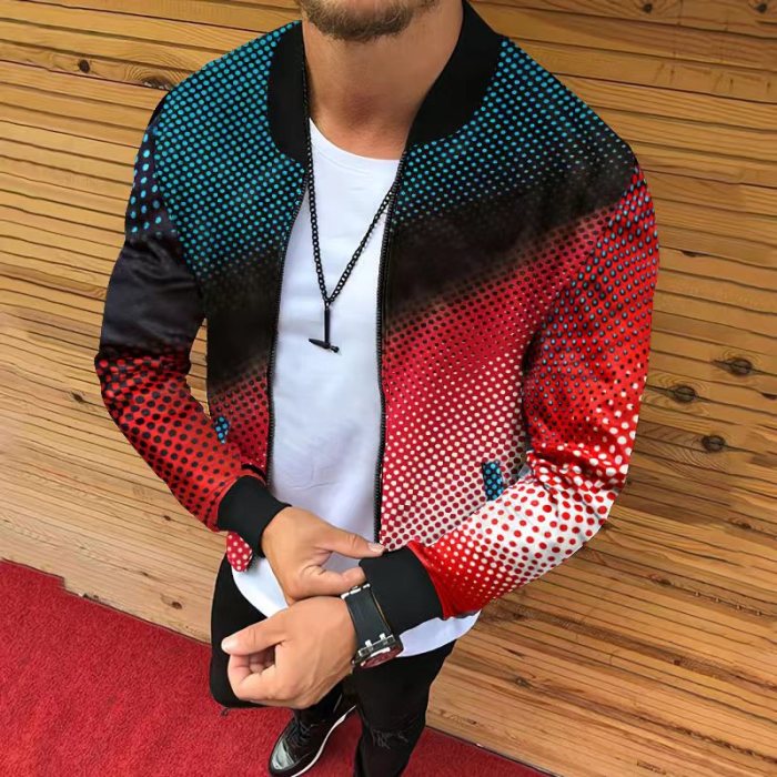 Men's Fashion Slim Letter Print Casual O-Neck Zipper Coats & Jackets