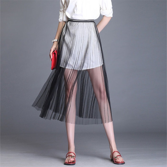 Sexy Mesh Lace Transparent Fashion Elastic High Waist Beach  Skirts