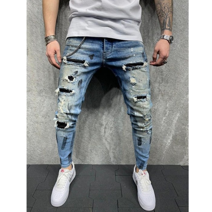 Men's Fashion Embroidered Ripped Stretch Skinny Jeans