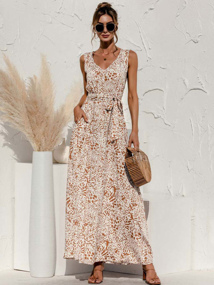 Trendy Boho Elegant Party V Neck Floral Sleeveless Maxi Dress