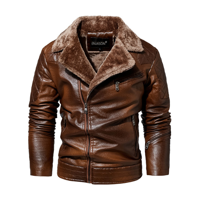 Men's Fashion Casual Motorized Distressed Leather Retro Jacket Coat