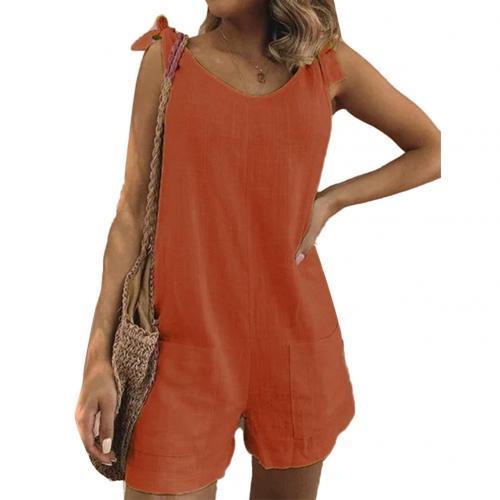 Women's Solid Color Sleeveless Pocket Loose Cargo  Rompers