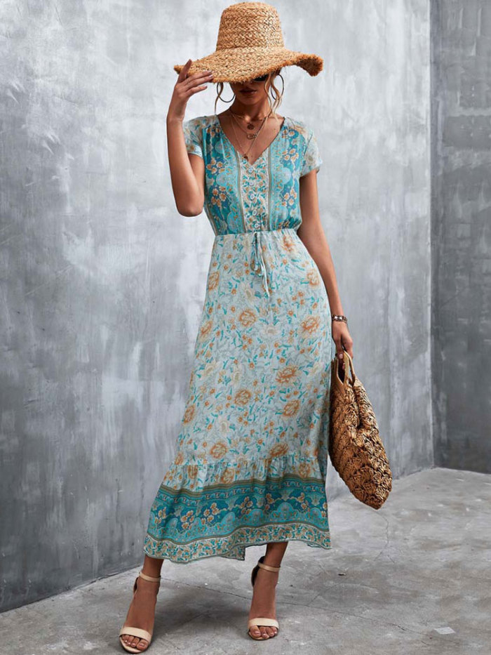 Trendy Bohemian Elegant Floral Party Print Party  Maxi Dress
