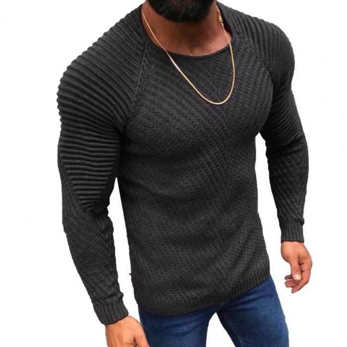 Men's Fashion Solid Color Round Neck Slim Fit Warm Sweater