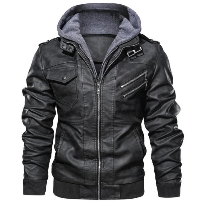 Men's Fashion Casual Motorcycle Pu Hoodie Coats & Jackets