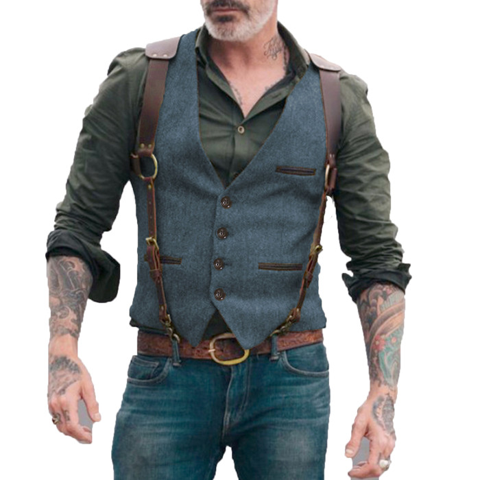 Men's Fashion Loose Suit V Neck Business Formal Wedding Vest