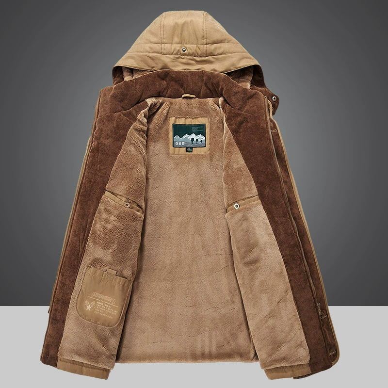 Men's Fleece Warm Thickened Loose Fashion Hooded Parka Coat